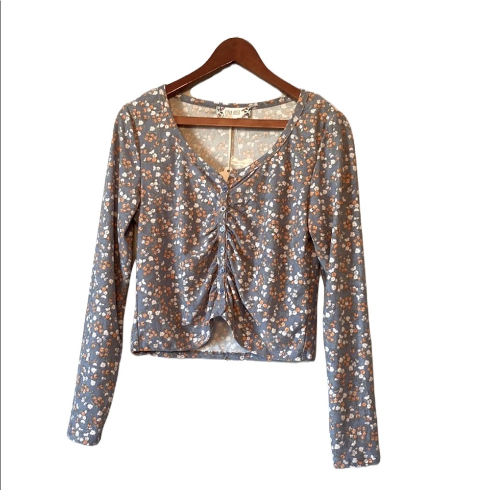 Pink Rose Brand Floral Long Sleeved Cropped Top